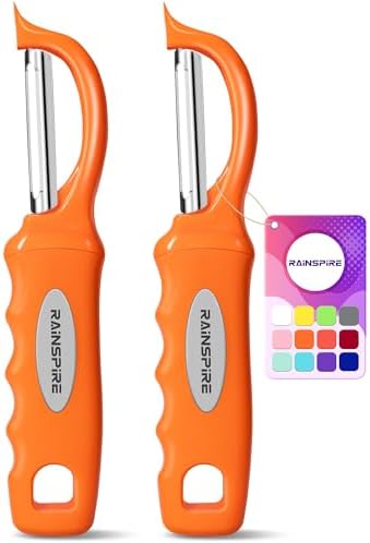 Rainspire Vegetable Peeler Potato Peelers for Kitchen, Sharp Stainless Steel Blades Veggie, Comfortable Handle Fruit Peeler, Carrot Peeler Apple Peeler Dishwasher Safe (2, Orange)