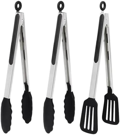 12 Inch Kitchen Tongs Set of 3, Silicone Tongs with Silicone Tips
