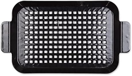 RSVP International Porcelain Coated Steel BBQ Grill Tray/Pan, Outdoor Barbeque Grilling Accessories for Cooking Fish & Vegetables, Dishwasher Safe, Small, 13x7.25"