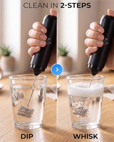Zulay Kitchen Rechargeable Milk Frother Handheld - Triple Coil Whisk, Electric Coffee Frother, Portable Hand Frother Wand, Drink Mixer for Matcha, Lattes & Cappuccinos, Kitchen Gifts - Black