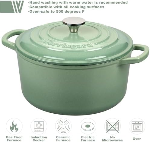 VORRINGARD Enameled Cast Iron Dutch Oven Pot with Lid, for Sourdough Bread Baking, Round Dutch Ovens, 4.5 Quart, Sage Green