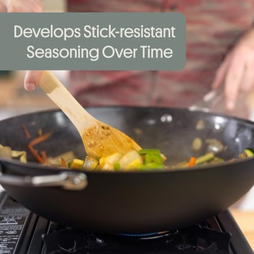 STRATA 14" Carbon Clad® Nitrided Wok, 3-Ply Carbon Steel Cookware with Aluminum Core, Lightweight, Even Heating, Naturally Stick-Resistant & Fast-Heating