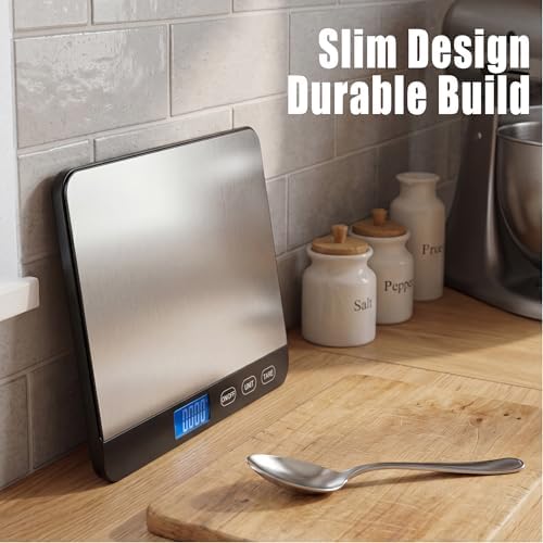 Food Scale 44lb/20kg, Extra-Large Platform Digital Kitchen Scale, 1g/0.1oz High Precision, Stainless Steel/Tempered Glass, Weight Grams and oz for Cooking Baking Meal Prep, 2 Batteries Included