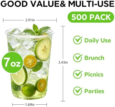 BYSNOW 500 Pack 7 oz Clear Plastic Cups, Disposable Plastic Water Cups