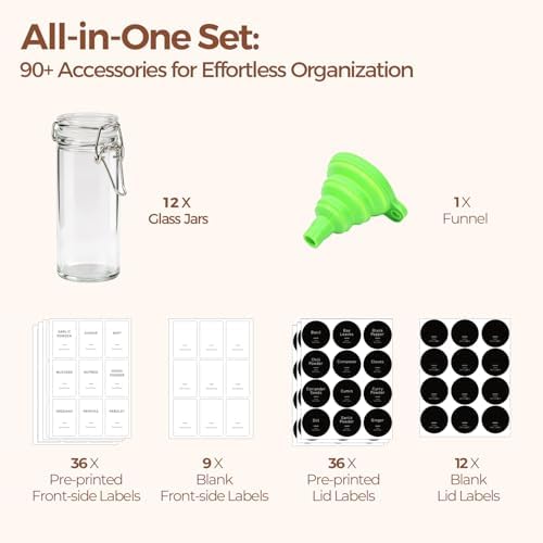 ComSaf Small Glass Spice Jars with Airtight Lids 4 oz 12 Pack with Labels