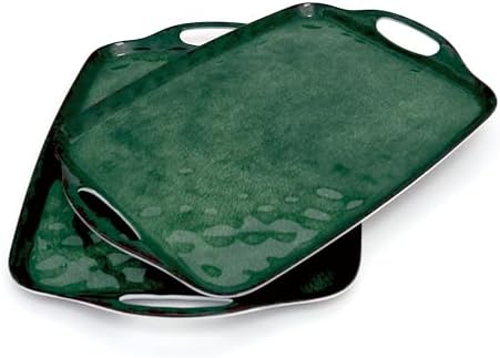 TP Melamine Serving Trays with Handles, 17” x 12”, Set of 2, Retro Green