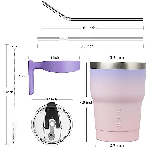 BJPKPK 10 oz Mini Tumbler with Lid, Straw & Handle, Insulated Steel Cup