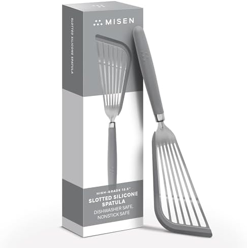 Misen Fish Silicone Spatula - Slotted Turner for Cooking - Perfect for Frying - Heat Resistant - Dishwasher Safe -1mm Thick Flexible Flipper - Soft Silicone Grip Handle for Easy Use
