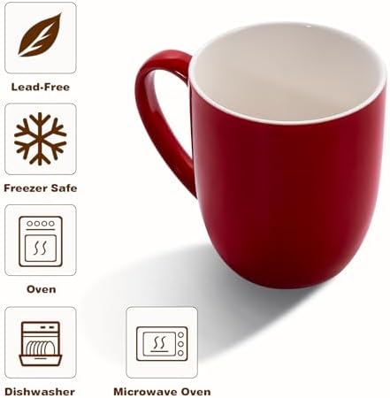 Large Ceramic Coffee Mugs Set of 4 16oz(475ml) Tea Cups Idea Gifts Red