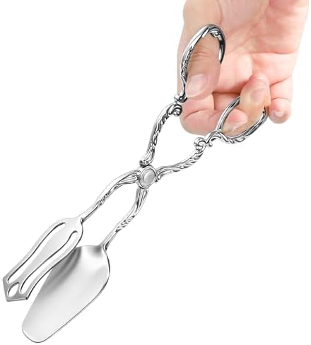 Jucoan 3 Pack Vintage Silver Serving Tongs, 8.5 Inch Zinc Alloy Metal Food Buffet Bread Salad Tongs for Birthday Wedding Tea Party, Dishwasher Safe