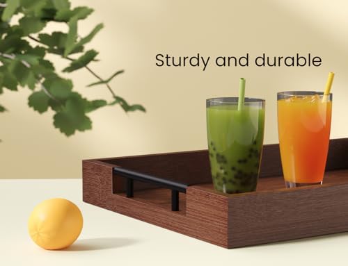 Fibogollo Bamboo Serving Trays with Metal Handles,Medium(Brown)