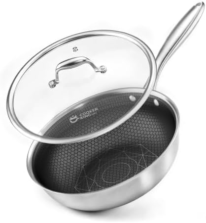 COOKER KING 11" Hybrid Wok Pan with Lid, Nonstick Deep Skillet for Stir-Fry