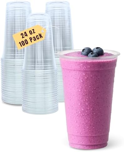 Aatriet 100 Pack 24 oz Clear Plastic Cups, 24oz Clear Disposable Punch Cups Wine Glasses, Sturdy Recylable Drinking Cup for Wedding Party, Cocktail Cup, Plastic Tumblers for Cold Drinks