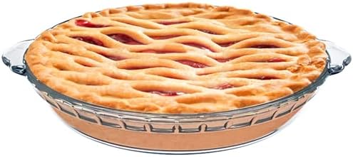 1 Pack Round Glass Pie Pans for Baking Round Baking Dishes with Handles for Apple Pie Pumpkin Pie Salads(Clear 9in)