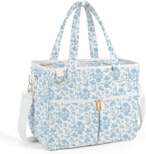 Large Lunch Box for Women, Insulated Lunch Bag for Work, Blue floral