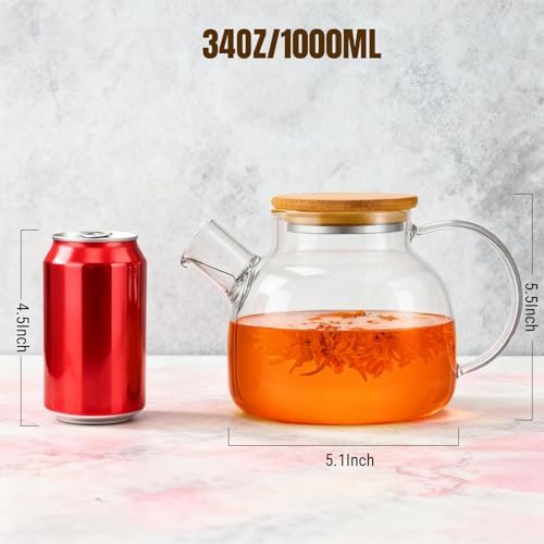 PARACITY Glass Tea Kettle Stovetop, Clear Glass Teapot with Infuser, 34oz