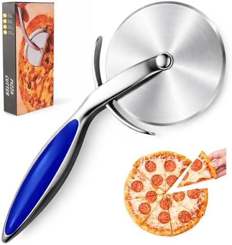 Pizza Cutter Wheel, Sharp Stainless Steel Pizza Slicer with Finger Guard, Non-Slip Comfortable Handle, Multi-Purpose Kitchen Cutter for Pizza, Pie, Dough and Pastry, Easy to Clean,Blue