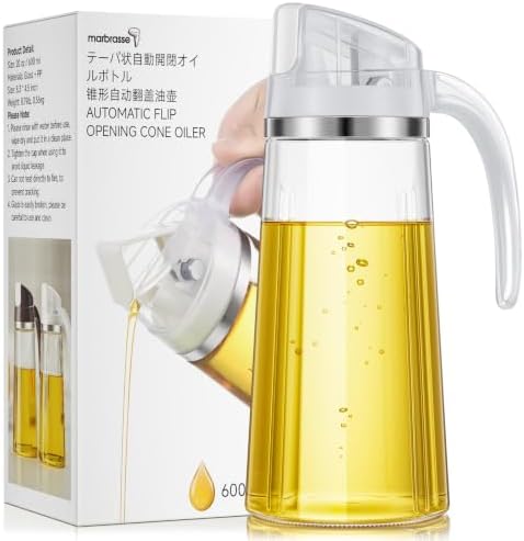 Marbrasse 20oz Glass Oil Dispenser Bottle with Auto Flip Cap, White