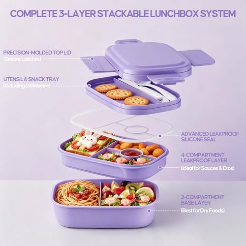 Adults 3-Tier Stackable Leak-Proof Bento Lunch Box Set with Lunch Bag