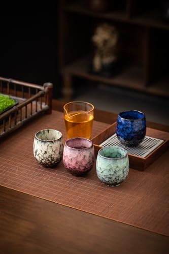 Jianzhan Ceramic Teacup, Kung Fu Tea Set, Coffee cup，Yerba Mate Set Ceramic Mate CupSet of 4 (4 colors)