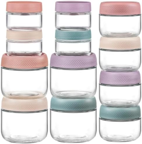 NETANY 12 Pack Overnight Oats Containers with Lids, 8oz & 4oz & 2oz Mason Glass Jars