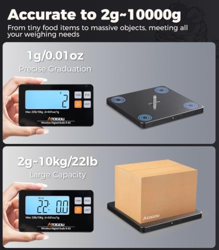 Atogou Wireless Kitchen Scale, 22lb/10kg Food Scale with Detachable Display