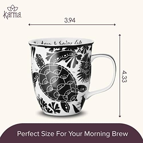 Karma Gifts 16 oz Black and White Boho Mug Sea Turtle - Cute Coffee and Tea Mug - Ceramic Coffee Mugs for Women and Men, 1 Count (Pack of 1)