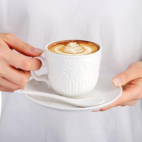 ZAVOOS Set of 6 Tea Cup and Saucer with Spoons, 6 Oz