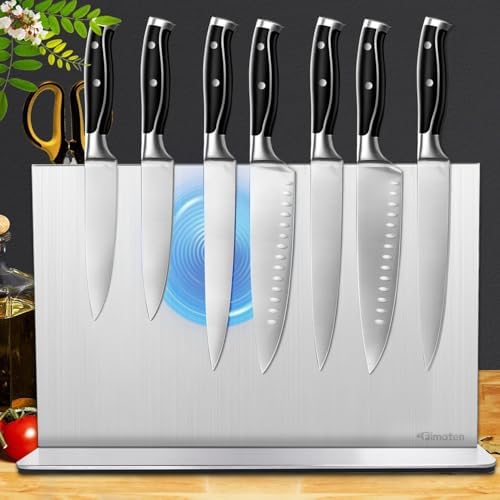 Magnetic Knife Block Stand Without Knives 16 Inch Silver Stainless Steel Double Sided Home Kitchen Organizer Storage Knife Holder Board for Counter Top with Strong Magnets