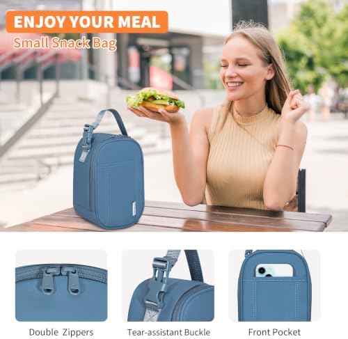 NOL Small Insulated Snack Bag Mini Freezable Cooler Pouch 3L fit 3 Cans | Wide-Mouth 6hours Cool & Warm Lightweight Leakproof Nylon Box for Work Travel (Dusty blue)