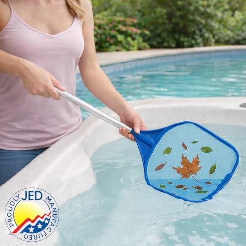 JED Pool Tools Pool Skimmer Net - Handheld Hot Tub Skimmer for Spa, Stock Tank Pool, Small Pool & Aquarium Cleaning (2 ft, Blue)
