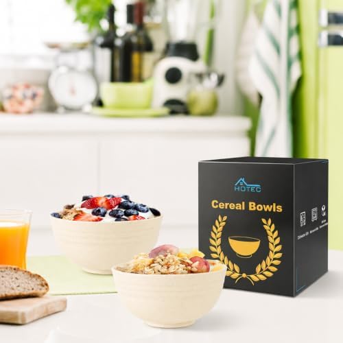 HOTEC 8-Pack 26oz Unbreakable Plastic Cereal Bowls, Off-White