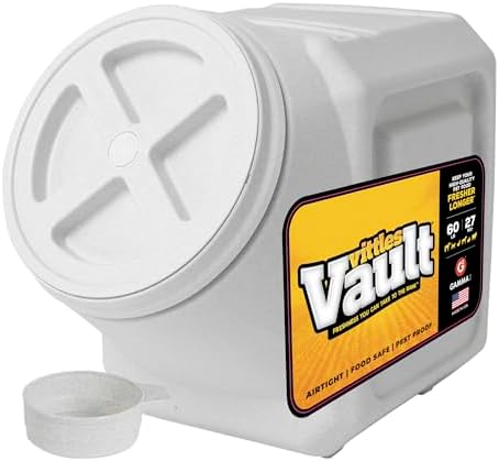 Vittles Vault Traditional Dog and Cat Food Container + Scoop, Gray, 60lbs