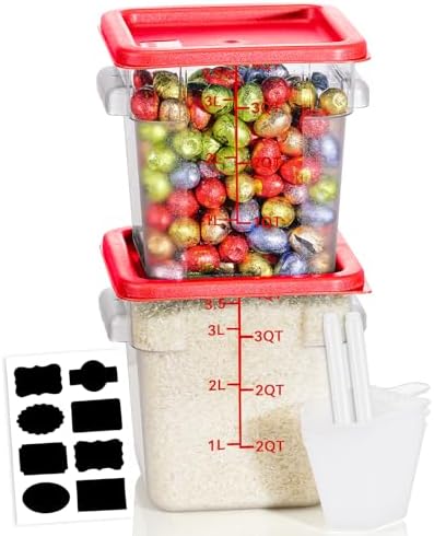 4QT 2PCS NSF Commercial Clear Food Storage Containers with Lids(RED)