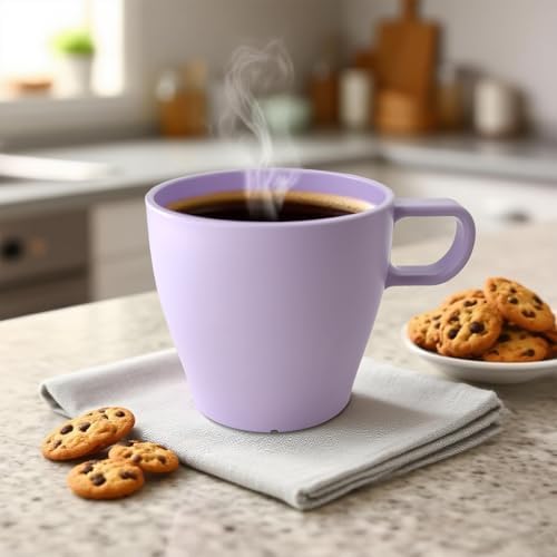 6-Pack 10oz Unbreakable Coffee Mugs, Microwave Safe Premium Drinkware (Up to 320℉), Lightweight Shatterproof Cups for Keurig, Kids, RV & Camping, BPA-Free (Purple)