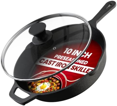 Utopia Kitchen Cast Iron Skillet 10 Inch with Lid Chefs Frying Pan Black