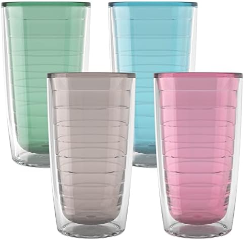 Tervis Clear & Colorful Tabletop - Bayou View Collection Made in USA Double Walled Insulated Tumbler Travel Cup Keeps Drinks Cold & Hot, 16oz - 4pk, Assorted Pastels