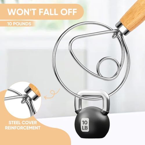 Maxjoy Danish Dough Whisk, Stainless Steel Wooden Bread Tool for Sourdough