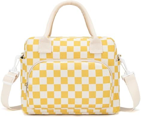 Lunch Bag Women Lunch Box for Women Adult Cute Insulated Lunch Bag Lager Cooler Lunch Tote Bags for Work Picnic (Beige-Yellow Plaid)