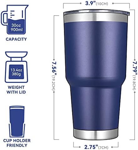 DOMICARE 30 oz Tumbler with Lid and Straw, Stainless Steel Tumblers Bulk, Insulated Vacuum Double Wall Travel Coffee Mug, Durable Powder Coated Tumbler Cups (Navy, 12)