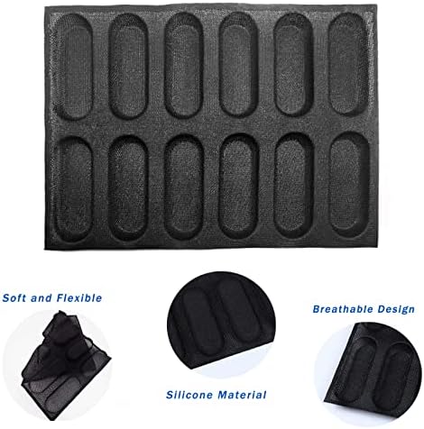 Dioycli Bread Mold for Baking Silicone Mini Baguette Bread Pan, 12-Loaf