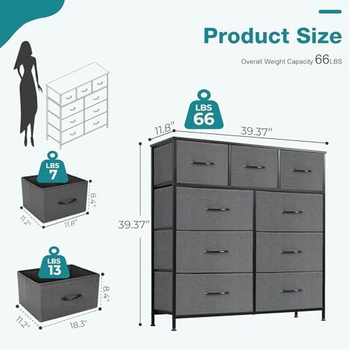 OLIXIS 9 Drawer Fabric Dresser for Bedroom, Closet Organizer Storage Tower
