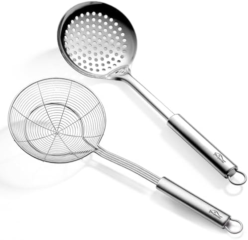 Berglander Spider Strainer Skimmer Ladle 2 Pieces, Stainless Steel Kitchen Skimmer Slotted Spoons for for Straining Pasta/Cooking/Frying, Kitchen Utensils Wire Strainer Pasta Spoon