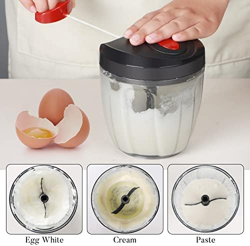 Ourokhome Manual Food Processor Vegetable Chopper, Portable Hand Pull String Garlic Mincer Onion Cutter for Veggies, Ginger, Fruits, Nuts, Herbs, etc., 900ml, Black