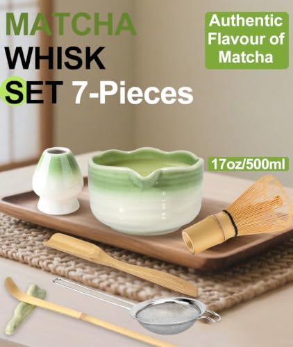 JBER Matcha Set, 7PCS Matcha Whisk Set with Bamboo Whisk for Matcha Starter