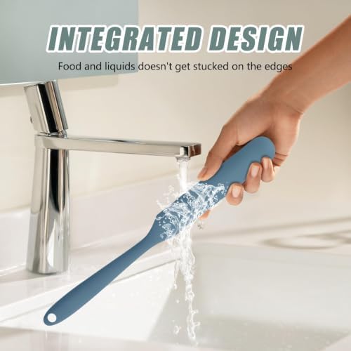 Silicone Jar Spatula,Non-Stick Heat Resistant Kitchen Thin Spatula,Sourdough Stirring Stick,Jam Spreader for Peanut Butter,Cake Cream Butter Spatulas for Scraping Icing Bread Cream (Blue)
