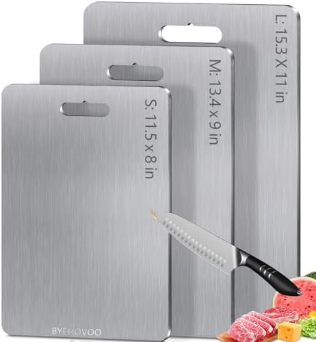 Titanium Cutting Board for Kitchen Set of 3,100% Pure Titanium Cutting Boards Double Sided Non-Toxic Hygiene Dishwasher-Safe Food Grade Metal Chopping Board for Meat,Fruit & Vegetables