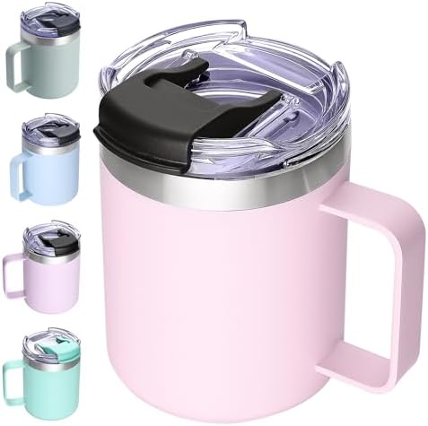 12oz Insulated Travel Coffee Mug with Handle, Blush