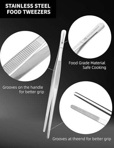 2 Pcs 8.5 Inch Kitchen Tweezers Fine Tweezer Tongs, MSY BIGSUNNY Stainless Steel Food Tweezers Multi-function Cooking Tongs Kitchen Serving Tong