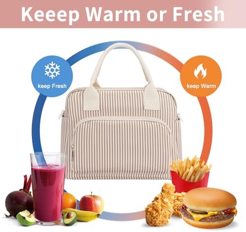 Lunch Bag Women Lunch Box for Women Adult Cute Insulated Lunch Bag Lager Cooler Lunch Tote Bags for Work Picnic (Brown Stripes)